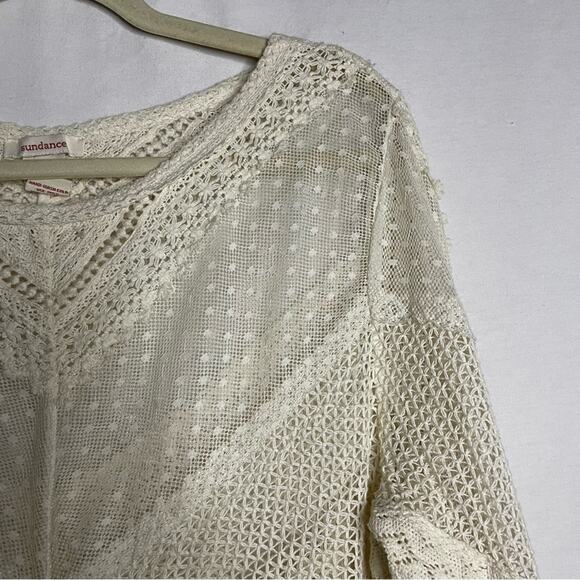 Sundance Cream Lace for Days Crochet Semi-Sheer Long Sleeve Knit Top Sz M - Picture 5 of 11
